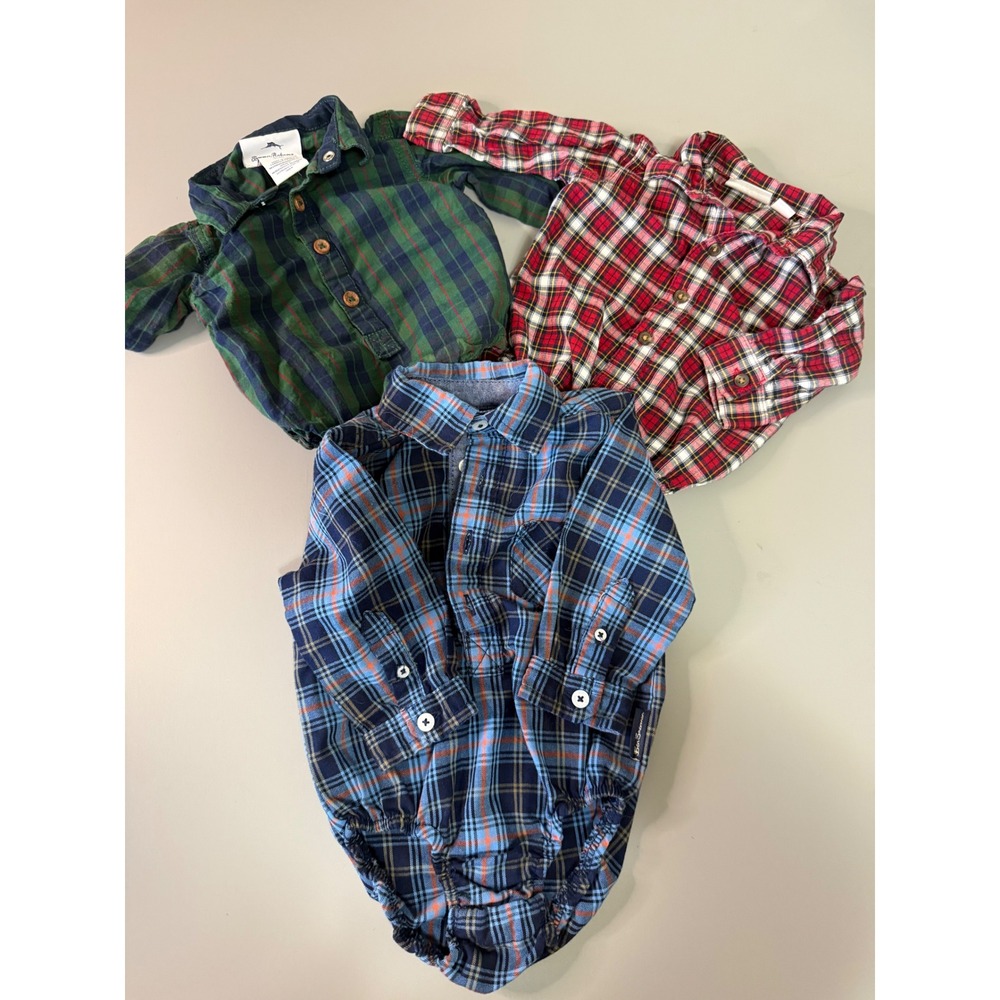 Tommy Bahama Ben Sherman Childrens Place Plaid Bodysuit Bundle 3-6M 3pc Set